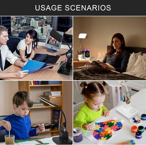 Desk Lamp with Wireless Charger USB Charging Port, Eye-Caring Desk Lamp for Home Office with Pen Holder, Dimmable Table Lamps 3 Color Modes in Saudi Arabia