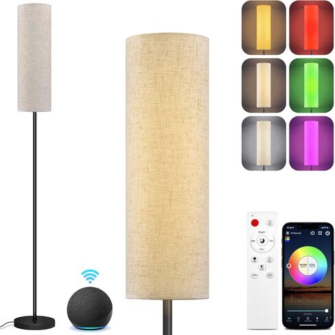 RGB Smart LED Floor Lamps for Living Room, Compatible with Alexa, Google Home, 69" Tall Modern Standing Lamp for Bedroom with Remote & WiFi APP Control, 2700k-6500k Corner Lamp with Linen Lampshade in Saudi Arabia