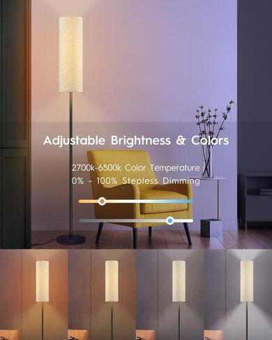 RGB Smart LED Floor Lamps for Living Room, Compatible with Alexa, Google Home, 69" Tall Modern Standing Lamp for Bedroom with Remote & WiFi APP Control, 2700k-6500k Corner Lamp with Linen Lampshade in Saudi Arabia