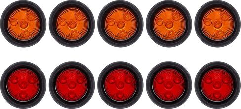 2 Inch 4 LED Round Trailer Light with Grommet Plug Fit for Truck Trailer RV Camper Bus, Side Marker Clearance Lamp, 5 Amber and 5 Red in Saudi Arabia