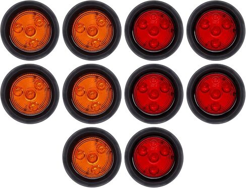 2 Inch 4 LED Round Trailer Light with Grommet Plug Fit for Truck Trailer RV Camper Bus, Side Marker Clearance Lamp, 5 Amber and 5 Red in Saudi Arabia