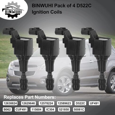 حزمة من 4 ملفات إشعال متوافقة مع Chevy HHR Malibu Cobalt Equinox Captiva GMC Terrain Pontiac G5 G6 Solstice Buick Lacrosse Regal Verano Saturn Aura يستبدل D522C 12638824 UF491 حزمة لفائف in Kuwait