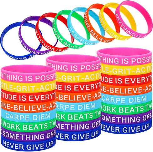 Motivational Silicone Wristbands Multicolored Rubber Bracelets Stretch Bracelets with Inspirational Messages, 8 Styles (96) in Saudi Arabia
