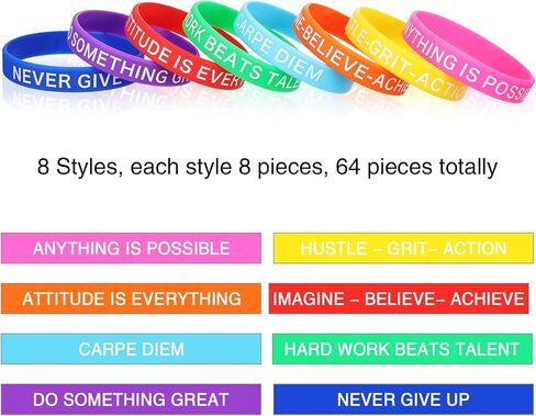 Motivational Silicone Wristbands Multicolored Rubber Bracelets Stretch Bracelets with Inspirational Messages, 8 Styles (96) in Saudi Arabia