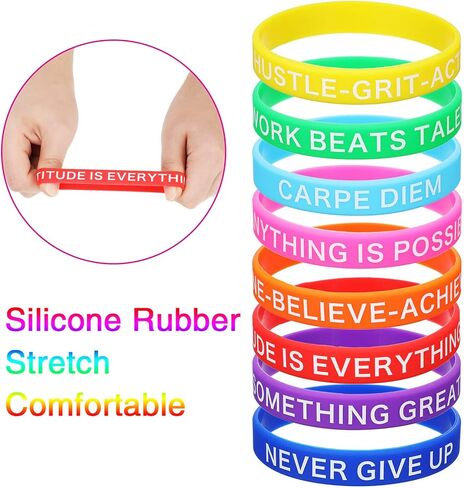 Motivational Silicone Wristbands Multicolored Rubber Bracelets Stretch Bracelets with Inspirational Messages, 8 Styles (96) in Saudi Arabia