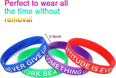 Motivational Silicone Wristbands Multicolored Rubber Bracelets Stretch Bracelets with Inspirational Messages, 8 Styles (96) in Saudi Arabia