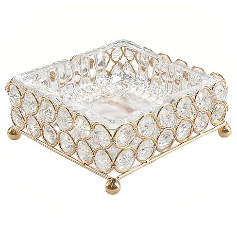 منفضة سجائر سيجار زجاجية معدنية من XB'ANG للسجائر في الهواء الطلق قابلة للفصل 2 في 1 منفضة سجائر كريستال مربعة للأعشاب/ديكور المنزل/الخارج/داخلي/خارجي/فناء ذهبي (4.72 × 4.72 بوصة) in Kuwait