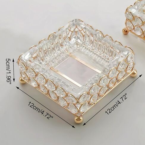 منفضة سجائر سيجار زجاجية معدنية من XB'ANG للسجائر في الهواء الطلق قابلة للفصل 2 في 1 منفضة سجائر كريستال مربعة للأعشاب/ديكور المنزل/الخارج/داخلي/خارجي/فناء ذهبي (4.72 × 4.72 بوصة) in Kuwait