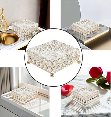 منفضة سجائر سيجار زجاجية معدنية من XB'ANG للسجائر في الهواء الطلق قابلة للفصل 2 في 1 منفضة سجائر كريستال مربعة للأعشاب/ديكور المنزل/الخارج/داخلي/خارجي/فناء ذهبي (4.72 × 4.72 بوصة) in Kuwait