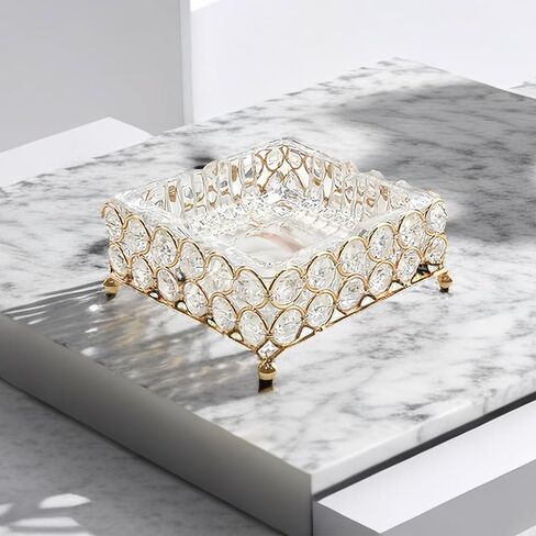 منفضة سجائر سيجار زجاجية معدنية من XB'ANG للسجائر في الهواء الطلق قابلة للفصل 2 في 1 منفضة سجائر كريستال مربعة للأعشاب/ديكور المنزل/الخارج/داخلي/خارجي/فناء ذهبي (4.72 × 4.72 بوصة) in Kuwait