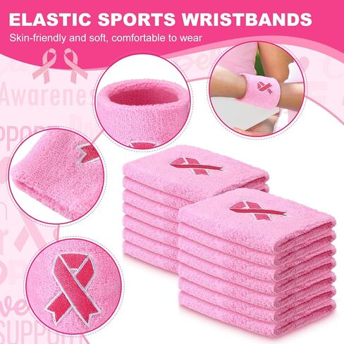 200 Pcs Pink Ribbon Wrist Bands Bulk Breast Cancer Awareness Wrist Sweatbands Football Wristbands Gymnastics Sports Wristbands Cotton Arm Bands for Breast Cancer Gifts in Saudi Arabia