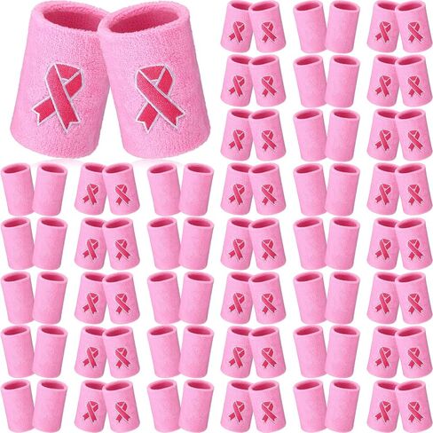 200 Pcs Pink Ribbon Wrist Bands Bulk Breast Cancer Awareness Wrist Sweatbands Football Wristbands Gymnastics Sports Wristbands Cotton Arm Bands for Breast Cancer Gifts in Saudi Arabia