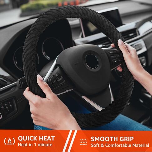 غطاء عجلة القيادة مُدفأ، قابس سيارة 12 فولت، مناسب بشكل عام 14.5-15.5 بوصة، غطاء حماية أسود لعجلة القيادة التلقائية in Kuwait