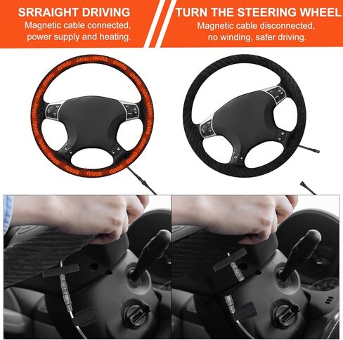 غطاء عجلة القيادة مُدفأ، قابس سيارة 12 فولت، مناسب بشكل عام 14.5-15.5 بوصة، غطاء حماية أسود لعجلة القيادة التلقائية in Kuwait