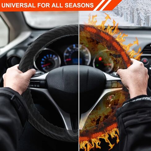 غطاء عجلة القيادة مُدفأ، قابس سيارة 12 فولت، مناسب بشكل عام 14.5-15.5 بوصة، غطاء حماية أسود لعجلة القيادة التلقائية in Kuwait