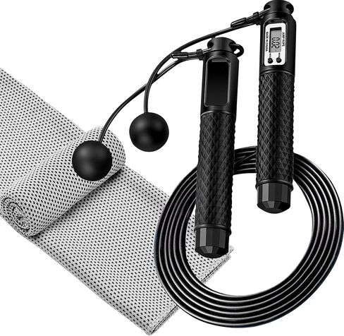 Jump Rope, Speed Digital Skipping Rope with Calorie Counter for Women Men Kids with Speed Cordless Ball, Ice Towel, Soft Breathable Fast Drying Microfiber Towel Super Absorbent in Kuwait