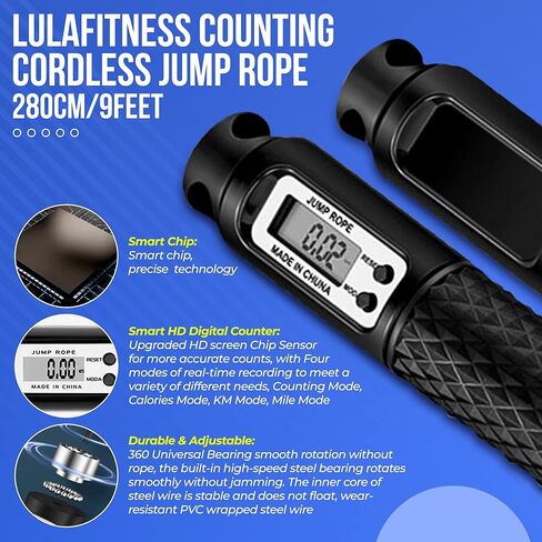 Jump Rope, Speed Digital Skipping Rope with Calorie Counter for Women Men Kids with Speed Cordless Ball, Ice Towel, Soft Breathable Fast Drying Microfiber Towel Super Absorbent in Kuwait