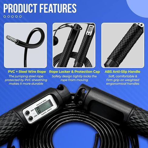 Jump Rope, Speed Digital Skipping Rope with Calorie Counter for Women Men Kids with Speed Cordless Ball, Ice Towel, Soft Breathable Fast Drying Microfiber Towel Super Absorbent in Kuwait