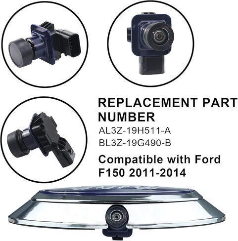 طقم كاميرا احتياطية بشعار الباب الخلفي من Ford متوافق مع Ford F-150 2011-2014 مجموعة استبدال الكاميرا المساعدة في ركن السيارة AL3Z-19H511-A، BL3Z-19G490-B in Kuwait