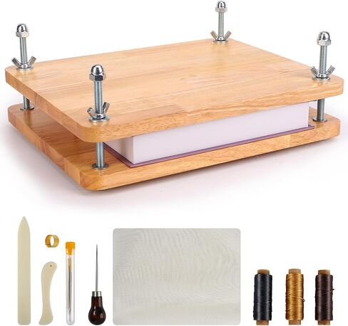 Large Book Press Book Binding Kits, Solid Wood Bookbinding Kit Starter Tools Set with Bone Folder Awl Needles Wax Thread Book Cloth for DIY Wooden Flower Press Kit, 14.88 x 11.8 Inch in Saudi Arabia