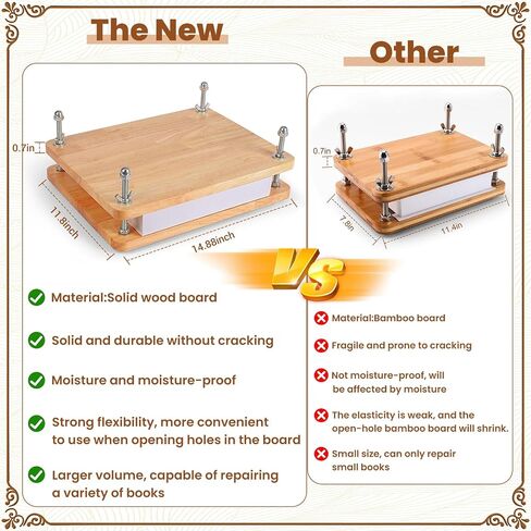 Large Book Press Book Binding Kits, Solid Wood Bookbinding Kit Starter Tools Set with Bone Folder Awl Needles Wax Thread Book Cloth for DIY Wooden Flower Press Kit, 14.88 x 11.8 Inch in Saudi Arabia