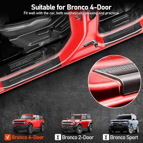4 قطع واقيات حافة الباب لملحقات Ford Bronco 2024 2023 2022 2021، استبدال واقي عتبة الباب متوافق مع ملحقات Bronco الداخلية ذات 4 أبواب (لا تناسب بابين) in Kuwait