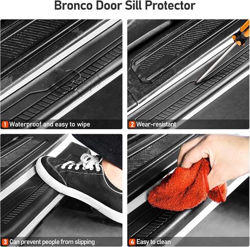 4 قطع واقيات حافة الباب لملحقات Ford Bronco 2024 2023 2022 2021، استبدال واقي عتبة الباب متوافق مع ملحقات Bronco الداخلية ذات 4 أبواب (لا تناسب بابين) in Kuwait