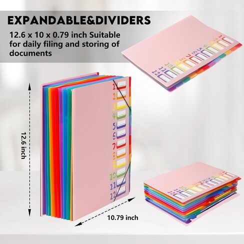 24 Pockets Expanding File Folder Organizer,Accordion File Organizer,A4 Letter Size,Rainbow Tab, for Home/Office/School Document Organizer (Black) in Saudi Arabia