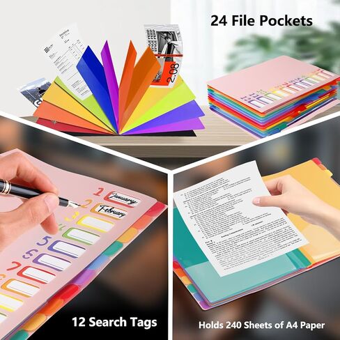 24 Pockets Expanding File Folder Organizer,Accordion File Organizer,A4 Letter Size,Rainbow Tab, for Home/Office/School Document Organizer (Black) in Saudi Arabia