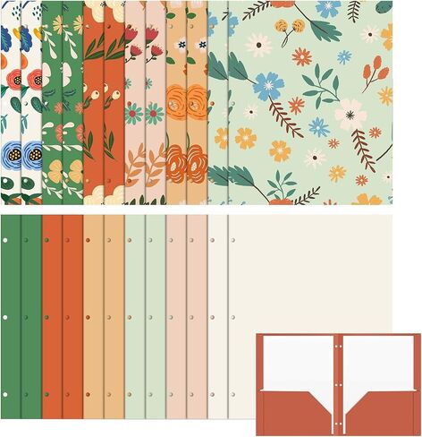 Kosiz 24 Pack Decorative File Folders 2 Pockets Folder with 3 Holes 9.5 x 11.5 Inch Floral Folders Letter Size 12 Designs Cute Folders Back to School Gifts for Office Documents Business Card Supplies in Saudi Arabia
