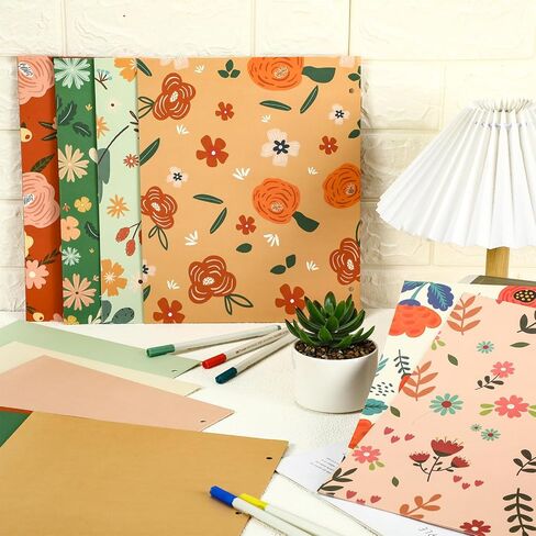 Kosiz 24 Pack Decorative File Folders 2 Pockets Folder with 3 Holes 9.5 x 11.5 Inch Floral Folders Letter Size 12 Designs Cute Folders Back to School Gifts for Office Documents Business Card Supplies in Saudi Arabia
