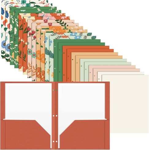 Kosiz 24 Pack Decorative File Folders 2 Pockets Folder with 3 Holes 9.5 x 11.5 Inch Floral Folders Letter Size 12 Designs Cute Folders Back to School Gifts for Office Documents Business Card Supplies in Saudi Arabia
