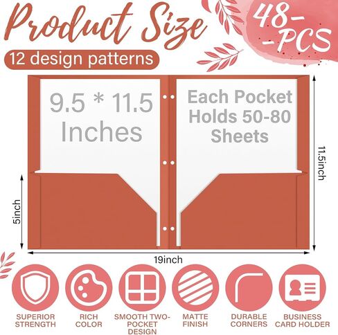 Kosiz 24 Pack Decorative File Folders 2 Pockets Folder with 3 Holes 9.5 x 11.5 Inch Floral Folders Letter Size 12 Designs Cute Folders Back to School Gifts for Office Documents Business Card Supplies in Saudi Arabia