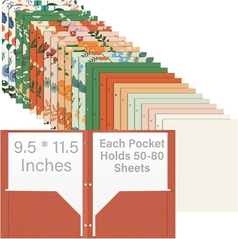 Kosiz 24 Pack Decorative File Folders 2 Pockets Folder with 3 Holes 9.5 x 11.5 Inch Floral Folders Letter Size 12 Designs Cute Folders Back to School Gifts for Office Documents Business Card Supplies in Saudi Arabia