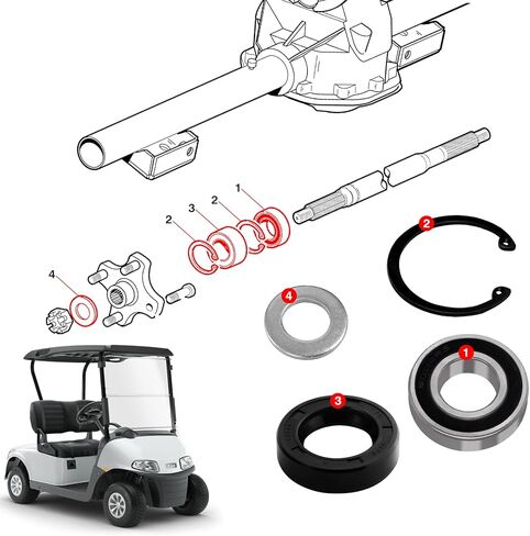Golf Cart Rear Axle Shaft Bearing & Seal Kit for EZGO TXT RXV Marathon Medalist 1978-UP Electric Golf cart, OEM 611931 15112-G1 15112G1 70181-G01 70181G01 620343, 2 Pack in Saudi Arabia