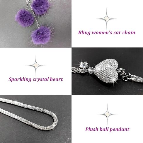 Bling Car Hanging Ornament, Cute Love Heart and Pink Plush Ball Rear View Mirror Pendant for Women Girls, Crystal Auto Rearview Mirror Charm Decor Accessories for All Vehicles (Black) in Saudi Arabia
