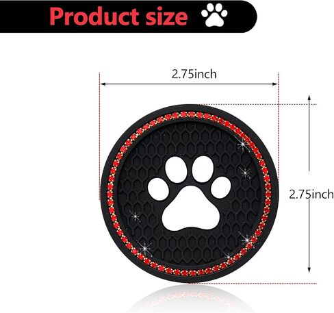 QODOLSI 2 PCS Bling Car Cup Holder Coasters, 2.75 inch Silicone Anti Slip Cute Dog Paw Car Coaster, Universal Rhinestone Car Interior Accessories (Black & Multicolour) in Saudi Arabia