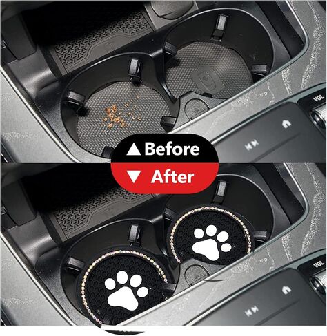 QODOLSI 2 PCS Bling Car Cup Holder Coasters, 2.75 inch Silicone Anti Slip Cute Dog Paw Car Coaster, Universal Rhinestone Car Interior Accessories (Black & Multicolour) in Saudi Arabia