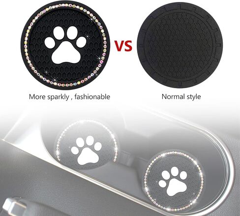 QODOLSI 2 PCS Bling Car Cup Holder Coasters, 2.75 inch Silicone Anti Slip Cute Dog Paw Car Coaster, Universal Rhinestone Car Interior Accessories (Black & Multicolour) in Saudi Arabia