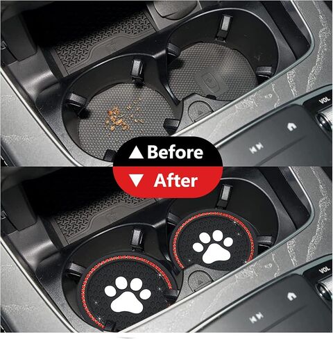QODOLSI 2 PCS Bling Car Cup Holder Coasters, 2.75 inch Silicone Anti Slip Cute Dog Paw Car Coaster, Universal Rhinestone Car Interior Accessories (Black & Multicolour) in Saudi Arabia
