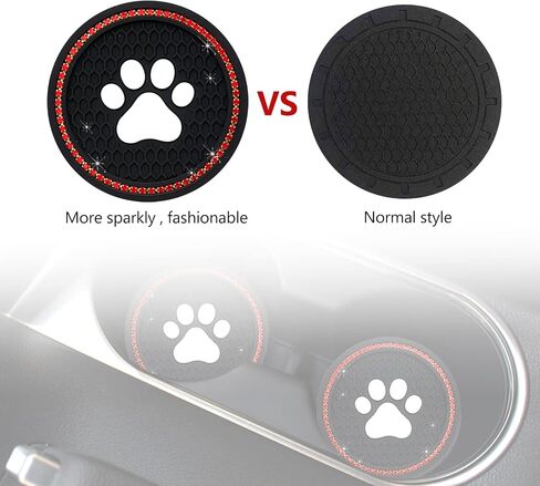 QODOLSI 2 PCS Bling Car Cup Holder Coasters, 2.75 inch Silicone Anti Slip Cute Dog Paw Car Coaster, Universal Rhinestone Car Interior Accessories (Black & Multicolour) in Saudi Arabia