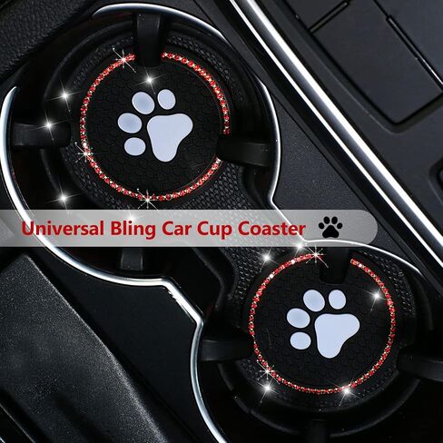 QODOLSI 2 PCS Bling Car Cup Holder Coasters, 2.75 inch Silicone Anti Slip Cute Dog Paw Car Coaster, Universal Rhinestone Car Interior Accessories (Black & Multicolour) in Saudi Arabia