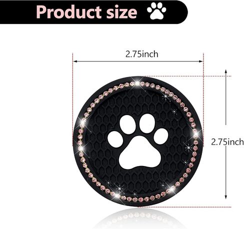 QODOLSI 2 PCS Bling Car Cup Holder Coasters, 2.75 inch Silicone Anti Slip Cute Dog Paw Car Coaster, Universal Rhinestone Car Interior Accessories (Black & Multicolour) in Saudi Arabia