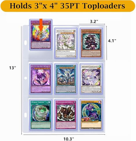 20 PCS Toploader Sleeves, 9 Pocket TopLoader Binder Pages for 3 Ring Binder, Trading Card Binder Pages Fit for 3"x 4" 35PT Toploaders in Kuwait