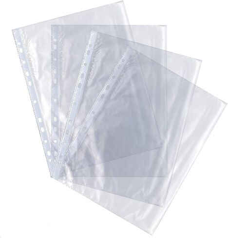 100 Sheets Clear Non Glare Loose Leaf A4 Paper File Letter Sheet Protectors, 11 Hole Fits for 2, 3, 4, and 11 Ring Binders (A4) in Saudi Arabia