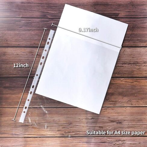 100 Sheets Clear Non Glare Loose Leaf A4 Paper File Letter Sheet Protectors, 11 Hole Fits for 2, 3, 4, and 11 Ring Binders (A4) in Saudi Arabia