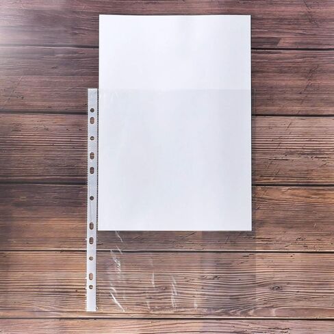 100 Sheets Clear Non Glare Loose Leaf A4 Paper File Letter Sheet Protectors, 11 Hole Fits for 2, 3, 4, and 11 Ring Binders (A4) in Saudi Arabia