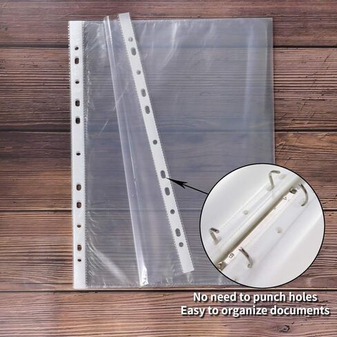 100 Sheets Clear Non Glare Loose Leaf A4 Paper File Letter Sheet Protectors, 11 Hole Fits for 2, 3, 4, and 11 Ring Binders (A4) in Saudi Arabia