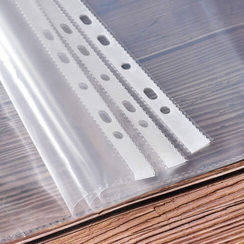100 Sheets Clear Non Glare Loose Leaf A4 Paper File Letter Sheet Protectors, 11 Hole Fits for 2, 3, 4, and 11 Ring Binders (A4) in Saudi Arabia