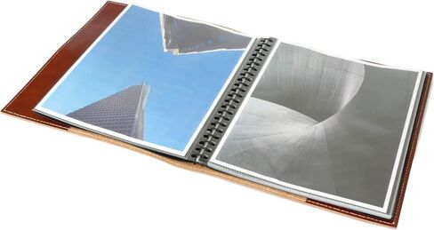 كتاب عرض متعدد الحلقات من الجلد البني مقاس 11 × 14 بوصة (عمودي) + 10 واقيات أوراق خالية من الأحماض الأرشيفية للمطبوعات والصور مقاس 11 × 14 بوصة in Kuwait